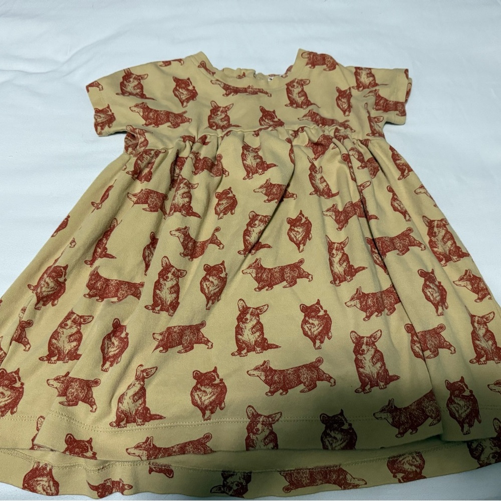 Kate Quinn size 5 Adorable Corgi Print Kids Dress in Tan and Red